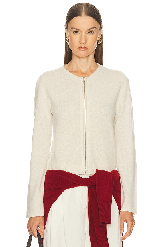 Alexander Wang Crystal Tubular Trim Cropped Cardigan in Ivory | FWRD