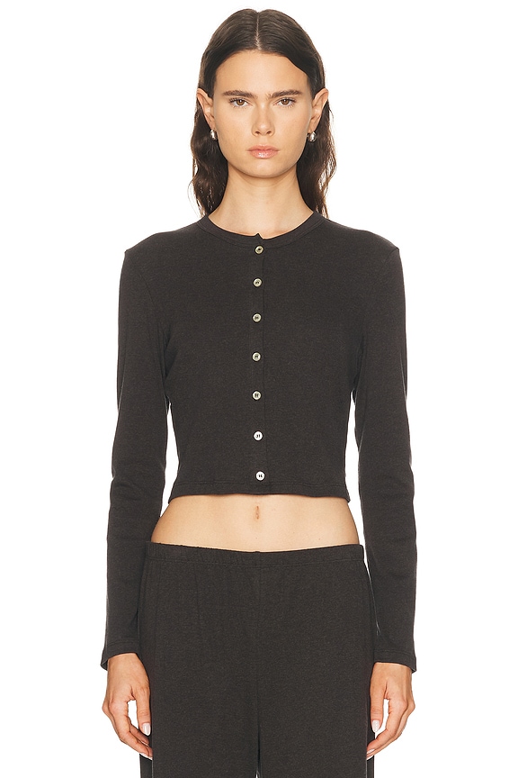 Alexander Wang Pearl Placket Cropped Cardigan in Black | FWRD