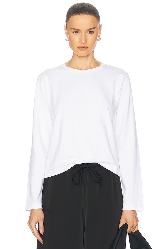 Miu Miu Logo Long Sleeve T-Shirt in Bianco | FWRD
