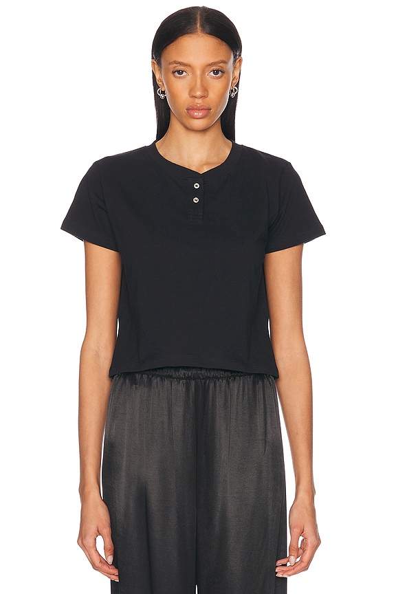 Alexander Wang Layered Shrunken Polo Top in Washed Navy & Washed