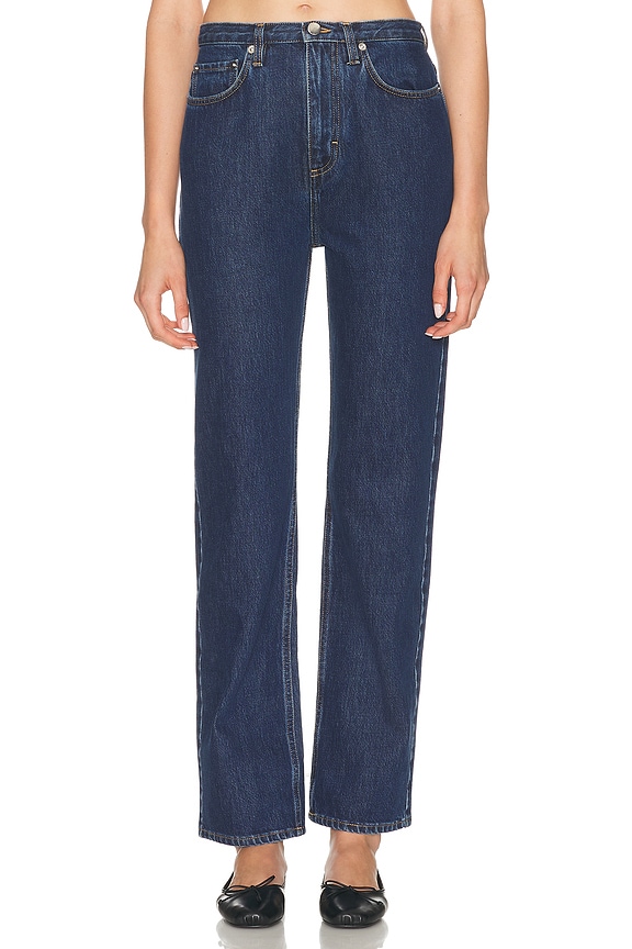 Toteme Classic Cut Full Length Straight Leg Jeans in Dark Blue | FWRD