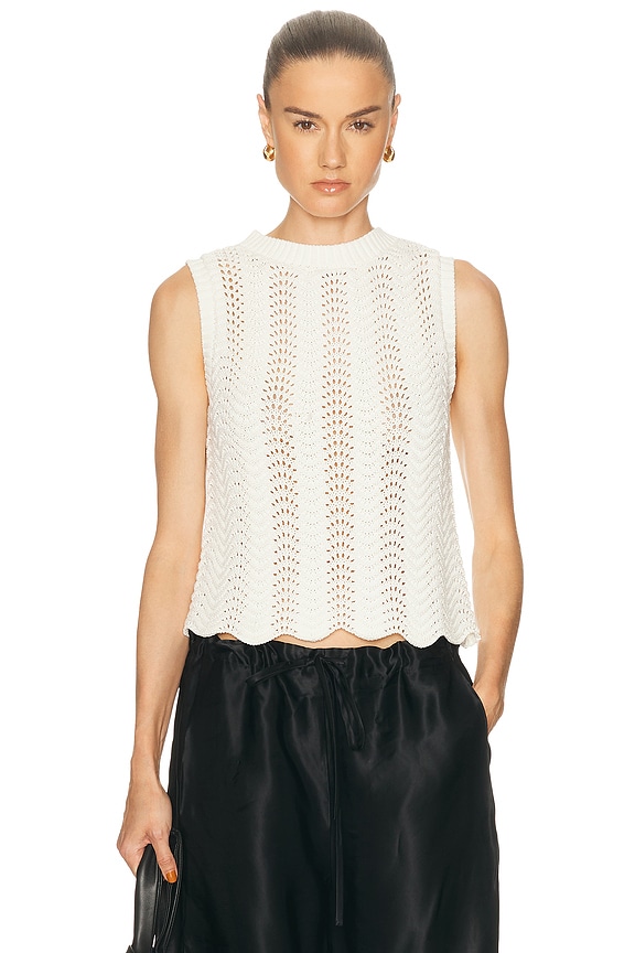 FRAME Lace Inset Short Sleeve Top in Blanc | FWRD