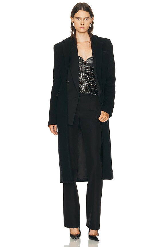 NILI LOTAN Edmont Double Breasted Long Coat in Charcoal | FWRD