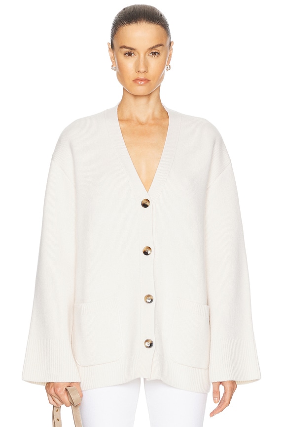 Toteme Boucle Knit Cardigan in Ecru | FWRD Toteme Boucle Knit Cardigan in Ecru | FWRD