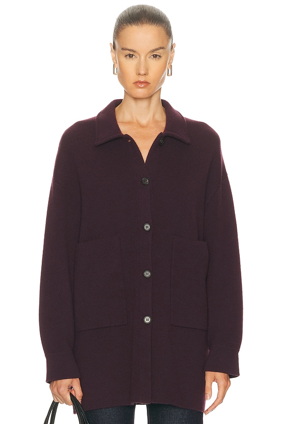 Norma Kamali Side Stripe Turtleneck Jacket in Plum & Dark Emerald