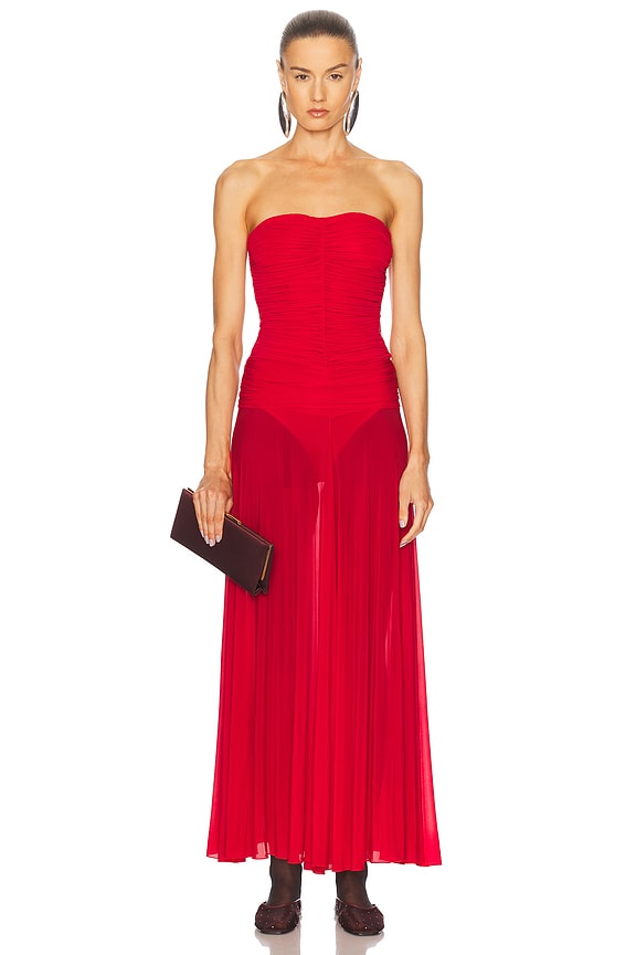 【送料&関税込】Saint Laurent Strapless Maxi Dress Saint Laurent Strapless Maxi Dress in Cannelle | FWRD