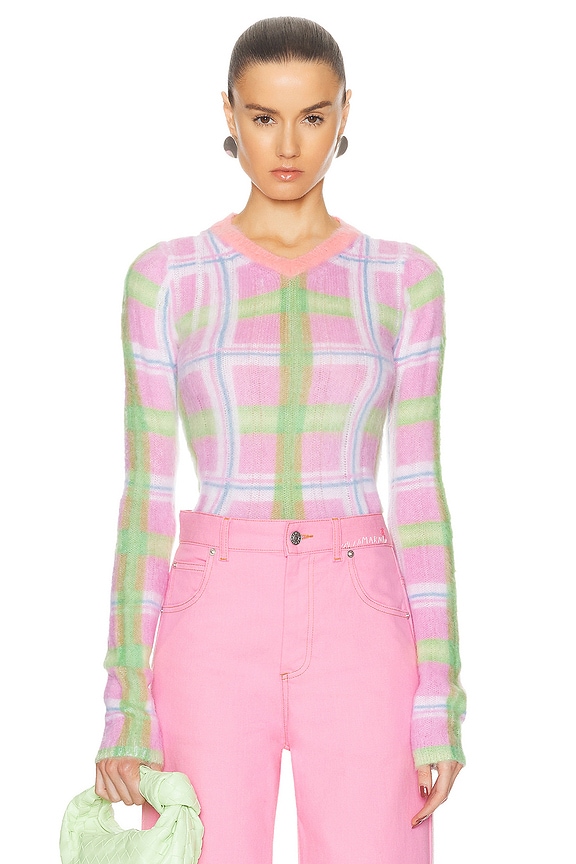 【ℛ⃛ 】MIU MIU mohair knit sweater Miu Miu Pink and White Logo Mohair Sweater – Wararni.com