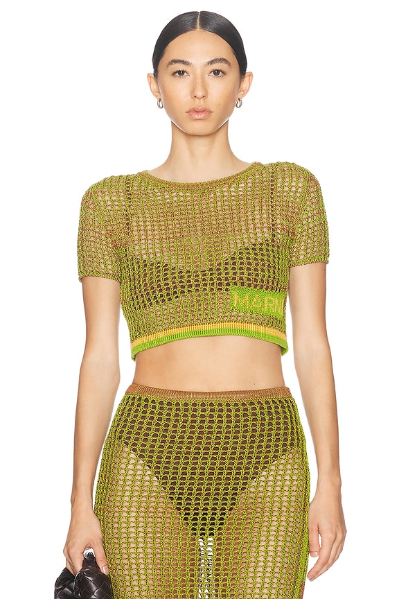 Jil Sander Round Neck Short Sleeve Sweater in Bright Yellow