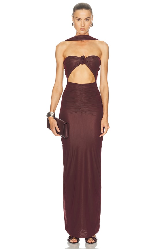 Christopher Esber Bezel Quartz Disconnect Dress in Mahogany | FWRD Christopher Esber Bezel Quartz Disconnect Dress in Mahogany | FWRD