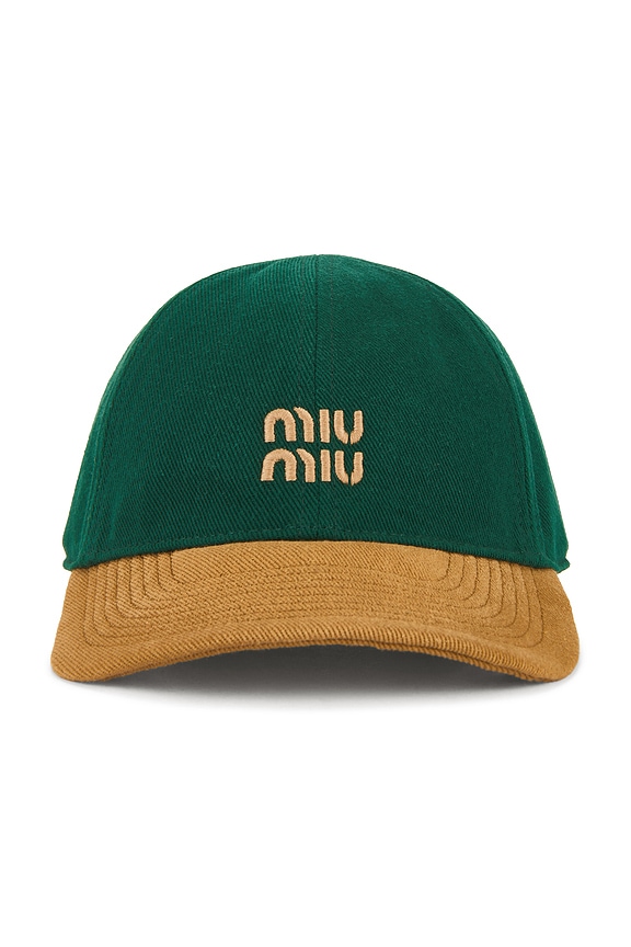Miu Miu Denim Washed Nastro Baseball Hat in Rosso & Tabacco  display picture 2