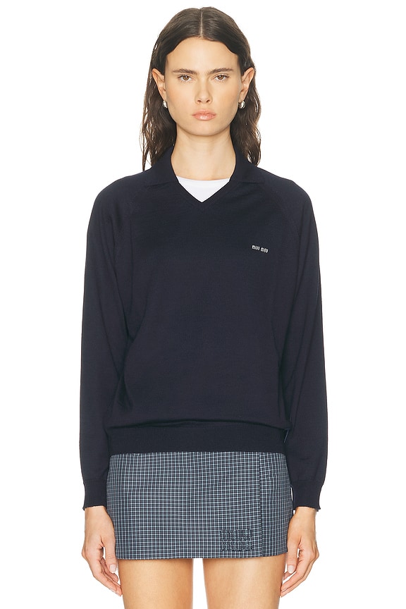 Miu Miu Polo Sweater in Blue | FWRD