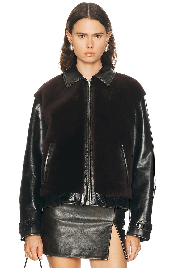 Helsa 80s Oversized Faux Shearling Jacket in Black | FWRD
