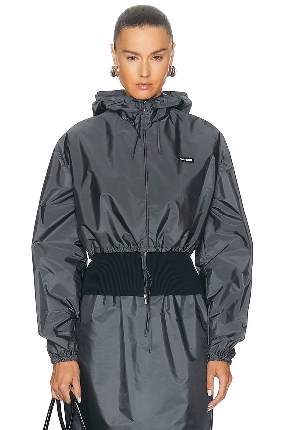 Miu Miu Cropped Nylon Down Jacket in Nero | FWRD