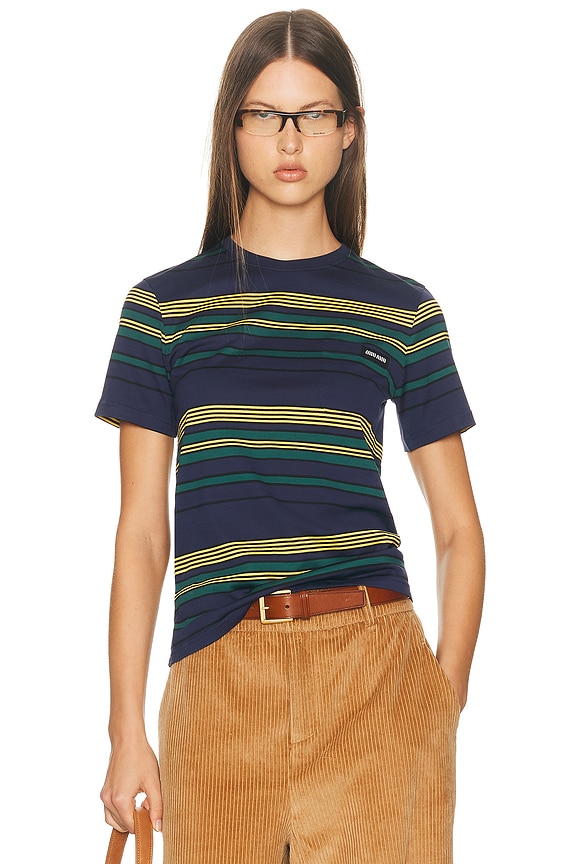Miu Miu Short Sleeve Tee in Inchiostro & Topazio | FWRD