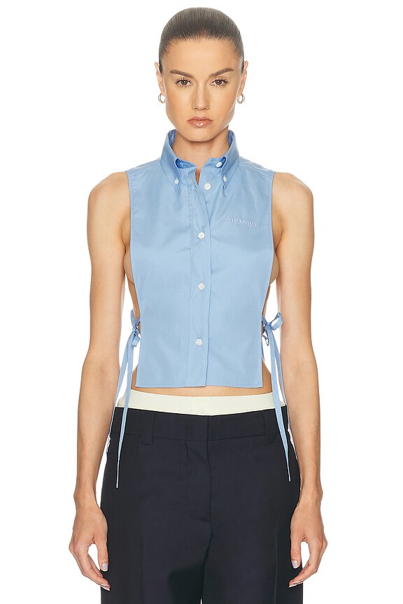 Miu Miu Sleeveless Cropped Top in Navy | FWRD