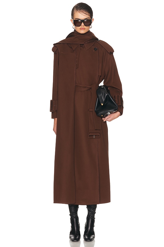 NICHOLAS Candice Scarf Double Wool Long Coat in Cacao | FWRD