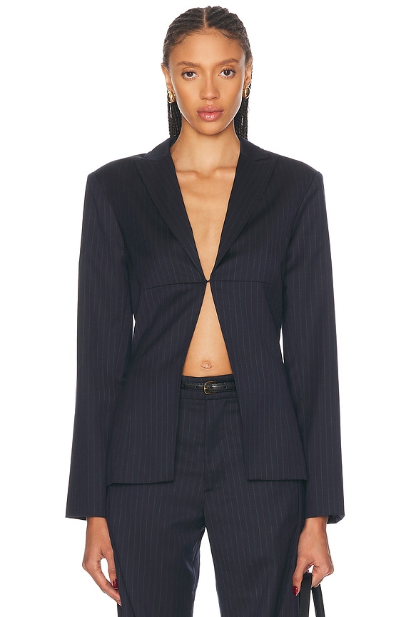 【23AW NEW】Victoria Beckham_woman / ドリル ブレザー / Blue VICTORIA BECKHAM Drill blazer | THE OUTNET