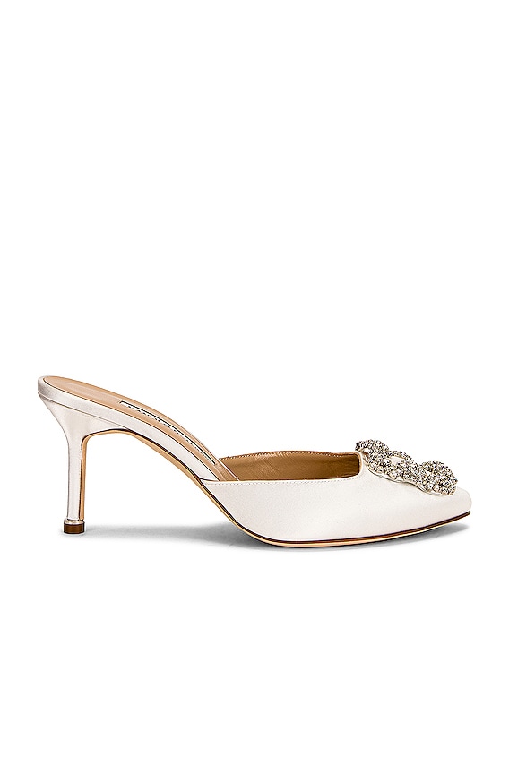 Aquazzura Carrie Crystal Bow 75 Mule in Silver | FWRD