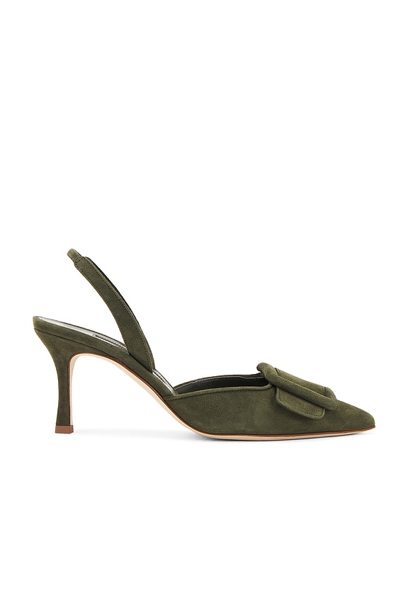 Manolo Blahnik Maysli 70 Suede Pump in Light Green | FWRD