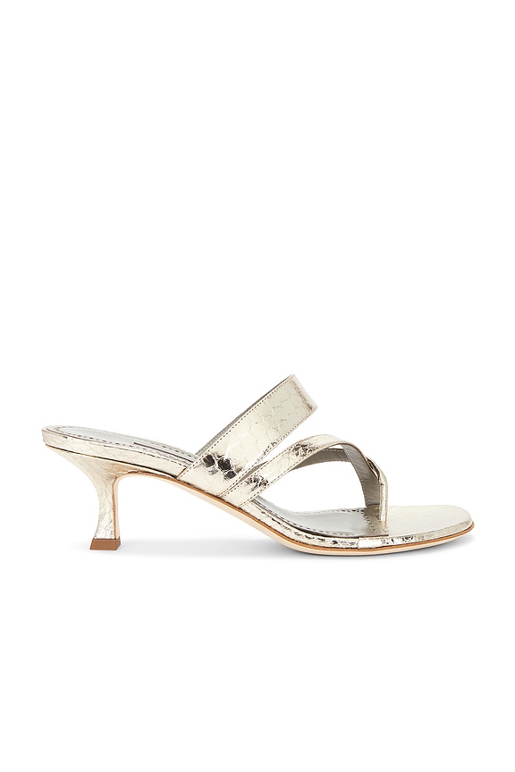 Manolo Blahnik Calla 50 Snake Mule in Cream | FWRD