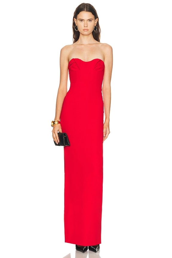 MONOT Sweetheart Exposed Bustier Maxi Dress in Red | FWRD