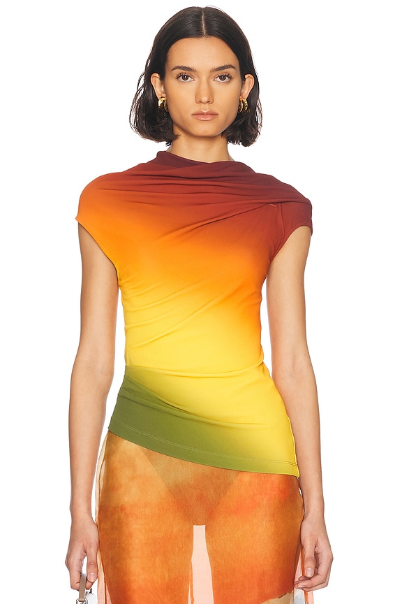 Tibi Asymmetrical Tie Top in Juniper | FWRD