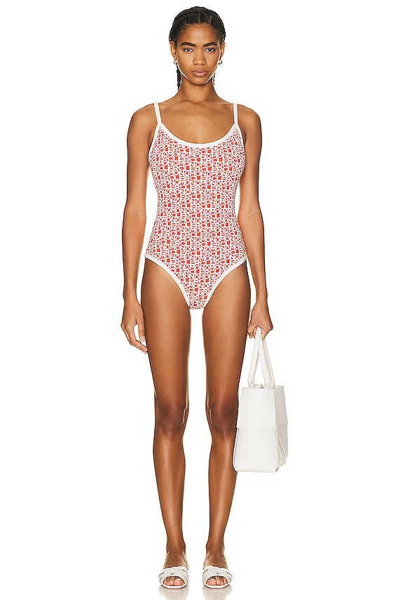 Moncler Scoop Neck One Piece Swimsuit in Blue | FWRD
