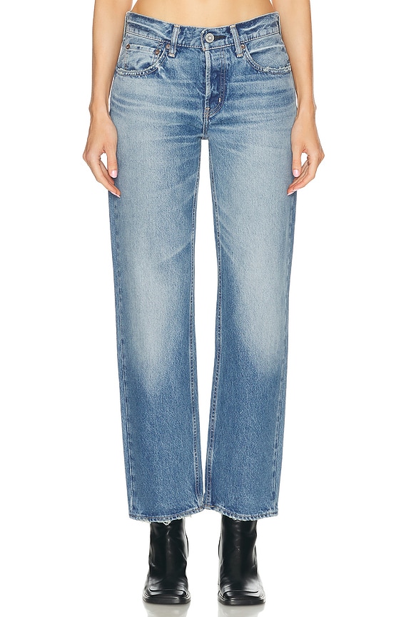 Saint Laurent Low Waist Jean in Blue Marble Pink | FWRD
