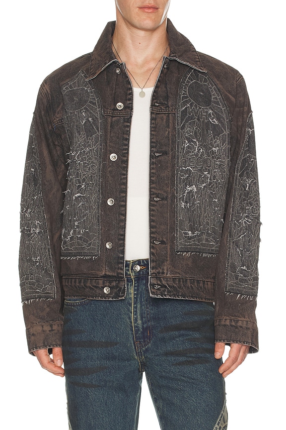 Fear of God Selvedge Denim Holy Water Trucker Jacket in Black | FWRD
