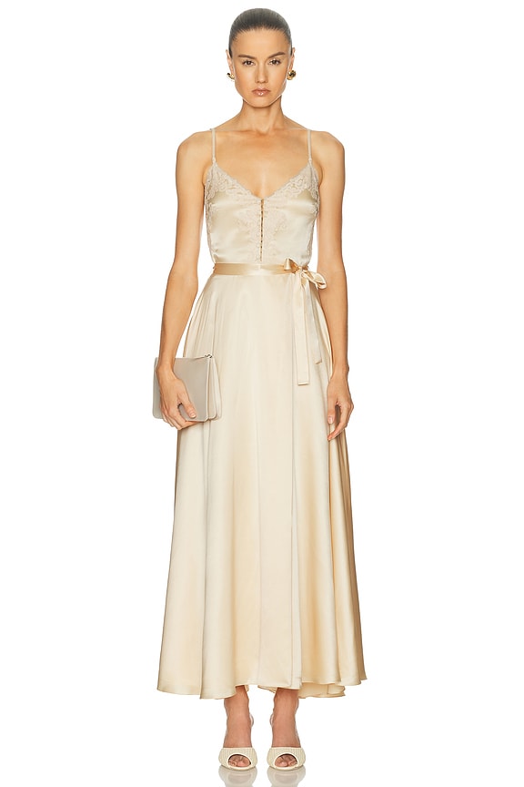 cream lace 3 4 sleeve dress Women's Meant for This Ivory Openwork Long Maxi | Size: L Maxi Dresses Forever 21 Color:Bluebell Floral Autumn Flower Print Rose Tween Girl Knee Length