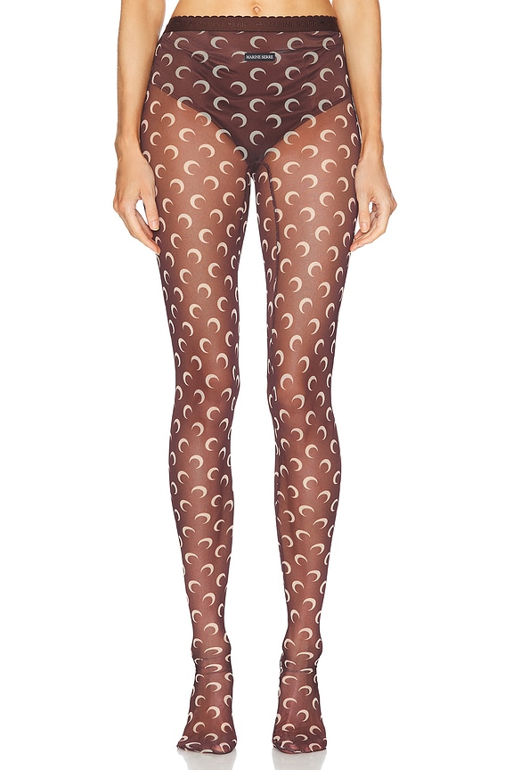Marine Serre Moonogram Mesh Flock Tights in Cherry | FWRD