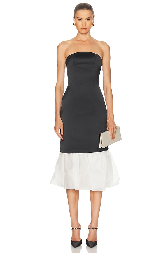 NICHOLAS Jaxon Drop Waist Broomstick Pleated Midi Dress in Black | FWRD