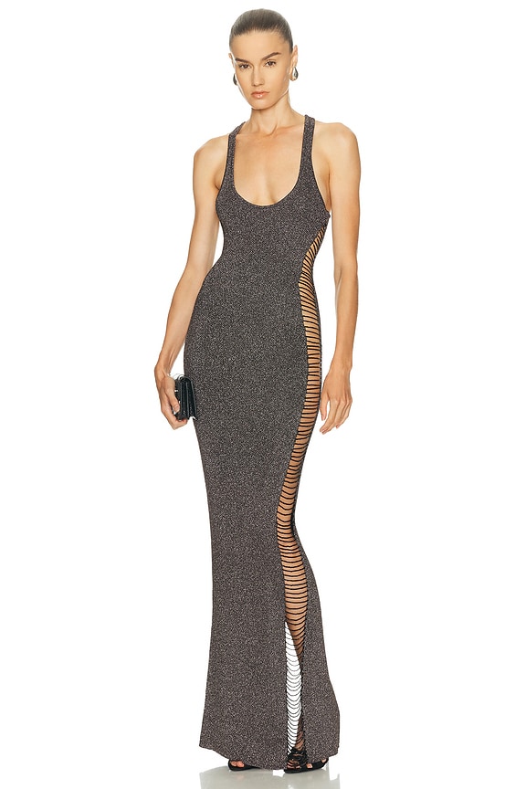 white christmas dresses Always Devotion Crochet Midi Dress in Silver Metallic main image 1