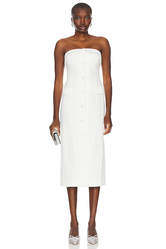 self-portrait Tinsel Boucle Bandeau Midi Dress in Cream | FWRD