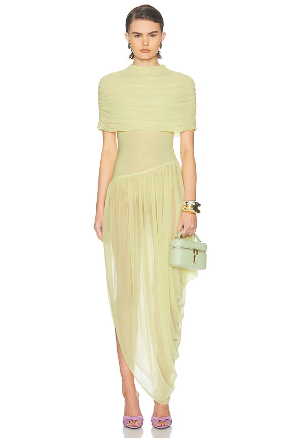 Loewe Off the Shoulder Long Dress in Khaki Green | FWRD Loewe Off the Shoulder Long Dress in Khaki Green | FWRD