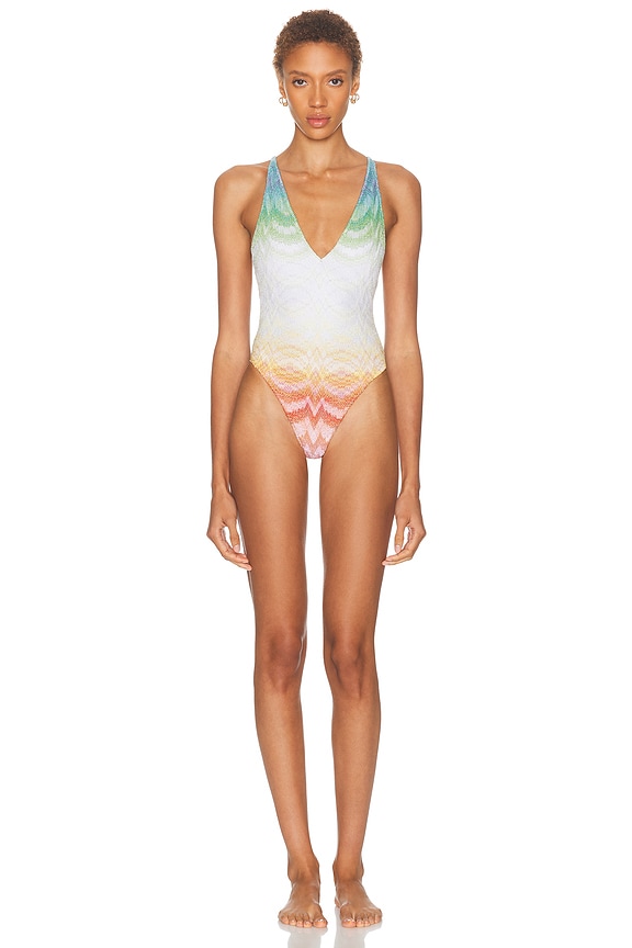 VERSACE Logo One Piece Swimsuit in Fuchsia | FWRD