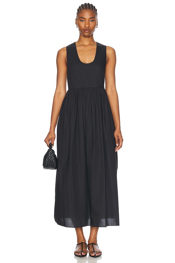 St. Agni Plunge Neck Dress in Black | FWRD