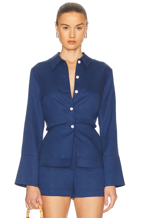 marno Bianca blouse（NAVY） L'AGENCE Bianca Blouse in Nouvean Navy | FWRD