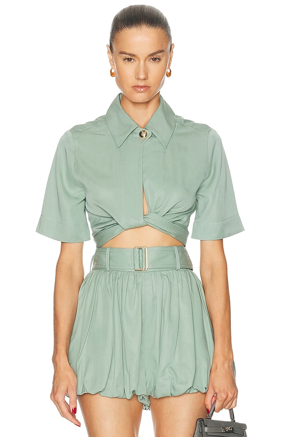 MIU MIU 半袖シャツ グリーン Miu Miu Short Sleeve Shirt in Kaki | FWRD