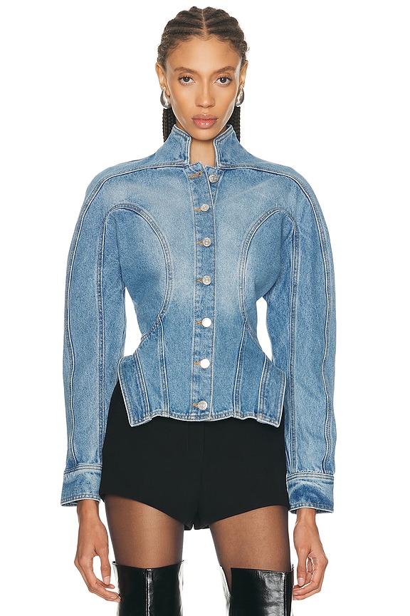 Marc Jacobs Fluted Denim Jacket in Punk Indigo | FWRD Marc Jacobs Fluted Denim Jacket in Punk Indigo | FWRD