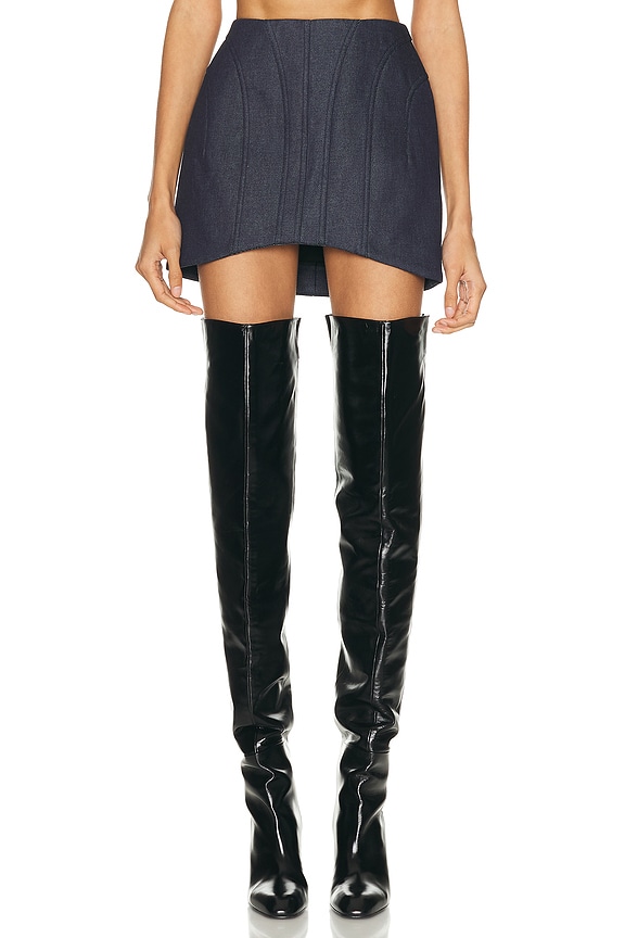 ALAÏA Triangle Mini Skirt in Bleu Denim | FWRD