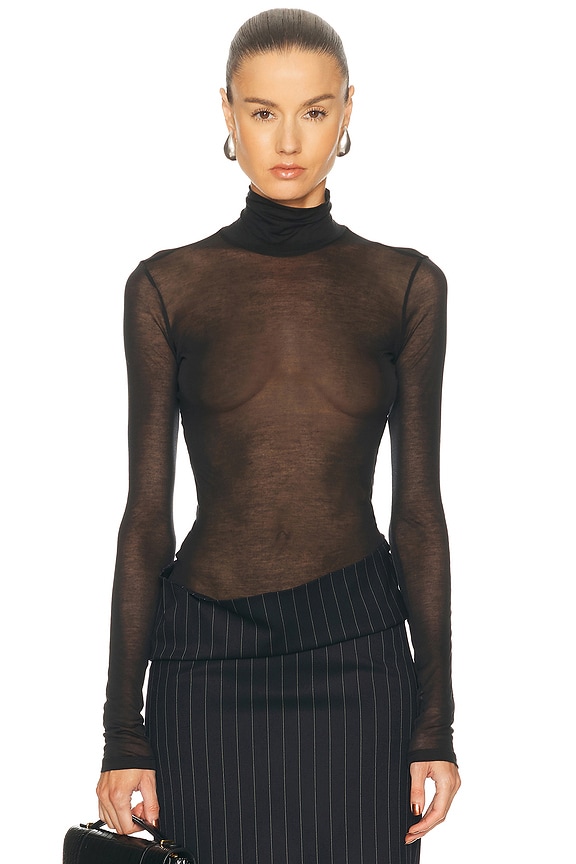 acne網ニット Acne Studios Lace Up Turtleneck Top in Dark Brown & Beige | FWRD