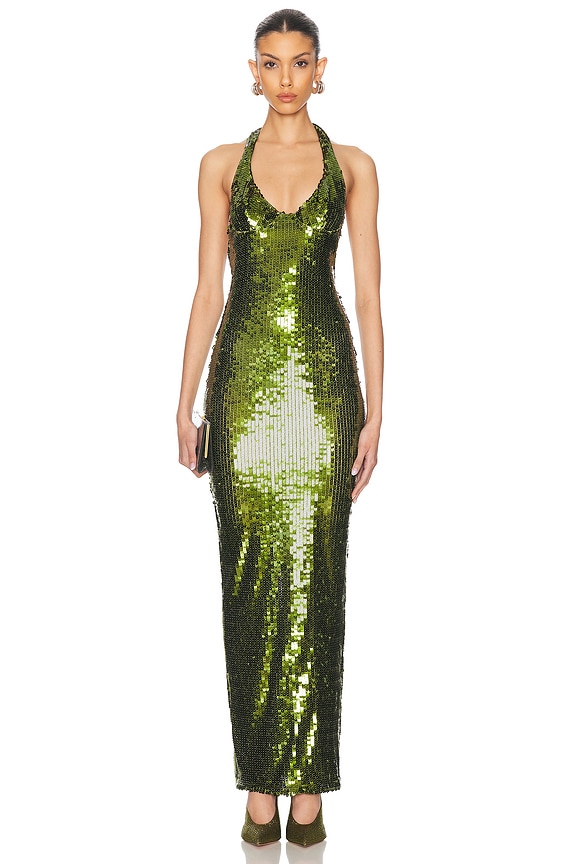 Christopher Esber Vivenda Drape Front Dress in BOTTLE GREEN
