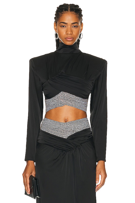 榎菜♡⃛ Enza Costa Sequin Cropped Long Sleeve Mock Neck Top in Black