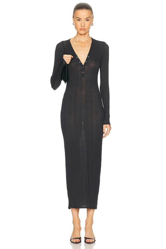 Helsa Jersey Deep V Maxi Dress in Black | FWRD