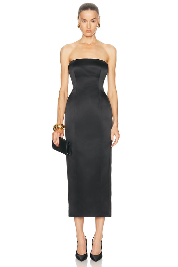 alex perry black strapless dress Strapless Longline High Low Mini Dress in Stretch Mesh