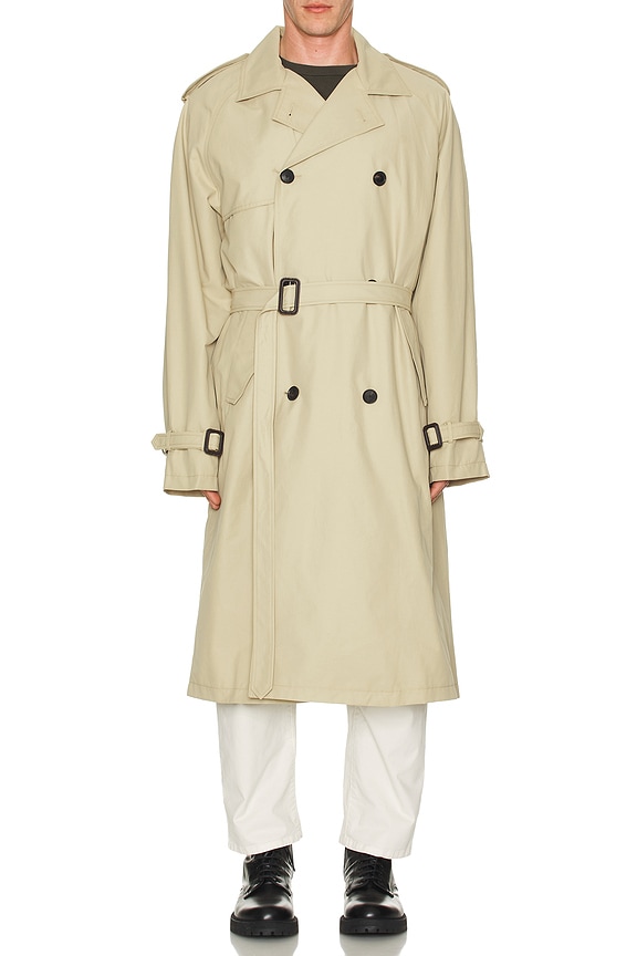 Beams Plus Balmacaan Coat Gabardine in Beige | FWRD