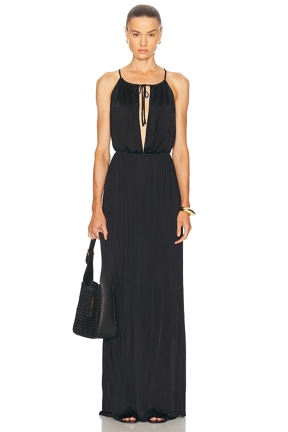 Toteme Gathered Halterneck Maxi Dress in Black | FWRD