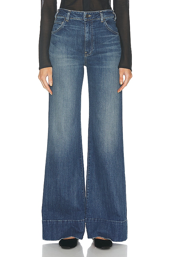 Miu Miu Logo Wide Leg Jean in Blue | FWRD
