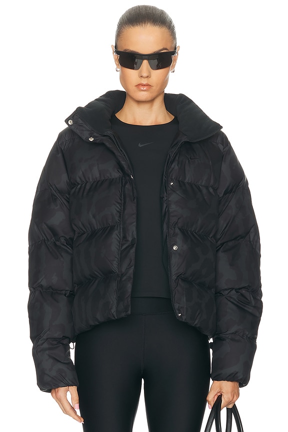 Miu Miu Cropped Nylon Down Jacket in Nero | FWRD